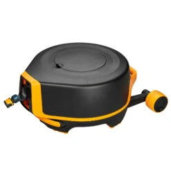 Fiskars Schlauchwagen Waterwheel Automatik XL, Für ½'-5/8", Schlauchdüse, Rasenspieß, Schwarz-orange -Naturgrün Verkaufsgeschäft 0930200501 Schlauchwagen Automatik XL mit Raedern 360 78975