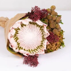 Blumenbund Protea King Mit Skimmie Und Kapgrün, Inkl. Gratis Grußkarte -Naturgrün Verkaufsgeschäft 1025700017 Strauss Protea King mit Skimmia 2 1 101678
