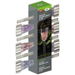 Mosaic Solarpfahlleuchte, Edelstahl / Glas, Silber / Bunt, 36 X 7,5 Cm, 6er Pack -Naturgrün Verkaufsgeschäft 2950100372 Solarpfahlleuchte Mosaic 6Stueck PRINT 61371