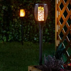 Solar-Gartenfackel, Cool-Flame-Technologie, Schwarz, Höhe Ca. 75 Cm -Naturgrün Verkaufsgeschäft 2950100412 Solar Gartenfackel 75cm 2 x 54277