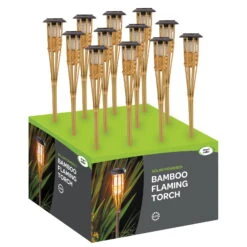 Solar-Bambusfackel Mit Flammeneffekt, Höhe Ca. 90 Cm -Naturgrün Verkaufsgeschäft 2950100488 Solar Bambusfackel mit Cool Flame Effekt 90cm 2 126566