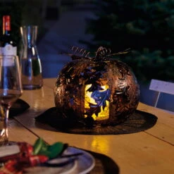 Gartenleuchte Kürbis Mit Blatt, Kupfer, Ca. 23,5 X 28 Cm -Naturgrün Verkaufsgeschäft 2950200261 Kuerbis mit Blatt 3 90116