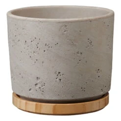 Übertopf Paros Deluxe, Keramik & Holz, Hellgrau, 23 Cm