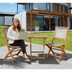 Balkonset „Balkonien“ Aus Akazienholz, 3-teilig, Silbergrau -Naturgrün Verkaufsgeschäft 3910201594 Balkonien 63458