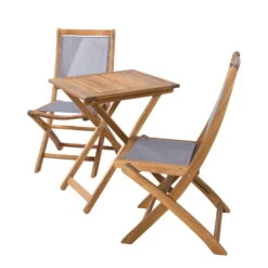 Balkonset „Balkonien“ Aus Akazienholz, 3-teilig, Silbergrau -Naturgrün Verkaufsgeschäft 3910201594 Balkonset 3tlg Balkonien Koelle FSC Akazie Textilen silbergrau 9 59761