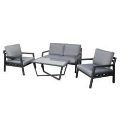 4-teilige Lounge-Gruppe 'Piazza', Tisch Mit Glasplatte, Inklusive Auflagen