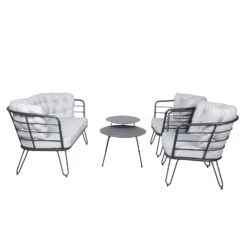 4-teilige Lounge-Gruppe 'Bella', Schwarz, Inklusive Auflagen -Naturgrün Verkaufsgeschäft 3910302533 Alu Loungergruppe Bella 4tlg schwarz inkl Kissen hellgrau5 74487