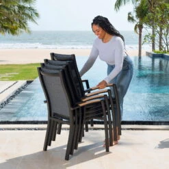 Stapelsessel 'Panama', Schwarz/grau, Ca. 100 X 65 X 62 Cm -Naturgrün Verkaufsgeschäft 3910302712 Alu Stapelstuhl Panama schwarz Textilen 3D mesh grau 3 119337