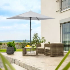 Mittelstockschirm 'Bilbao', Ca. 210 X 130 Cm -Naturgrün Verkaufsgeschäft 3910503142 Sonnenschirm Bilbao silbergrau 6 90432