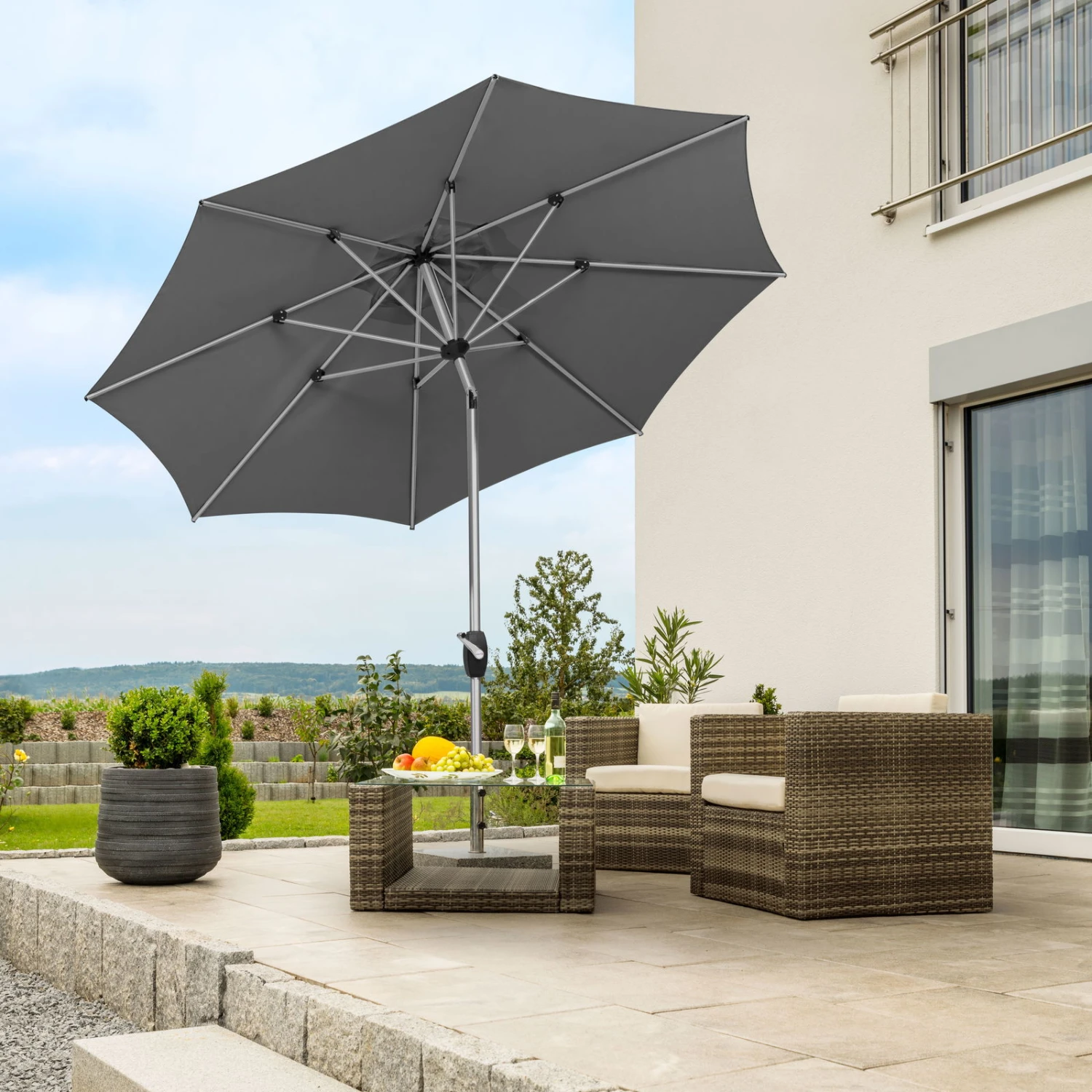 Sonnenschirm 'Venedig', Anthrazit, Ø 270 Cm 1 Sonnenschirm 'Venedig', Anthrazit, Ø 270 Cm