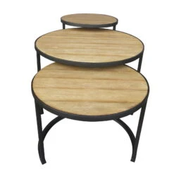 Beistelltisch 'Nestling', Schwarz, Natur -Naturgrün Verkaufsgeschäft 3910801532 Beistelltisch Nestling 3er Set Stahlgestell Belattung FSC Akazie 4 102344