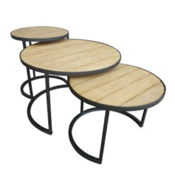 Beistelltisch 'Nestling', Schwarz, Natur -Naturgrün Verkaufsgeschäft 3910801532 Beistelltisch Nestling 3er Set Stahlgestell Belattung FSC Akazie 5 102345